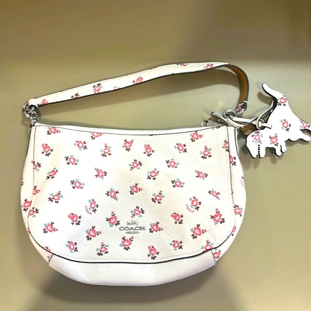 White & pink rose purse and matching rexy key chain bundle